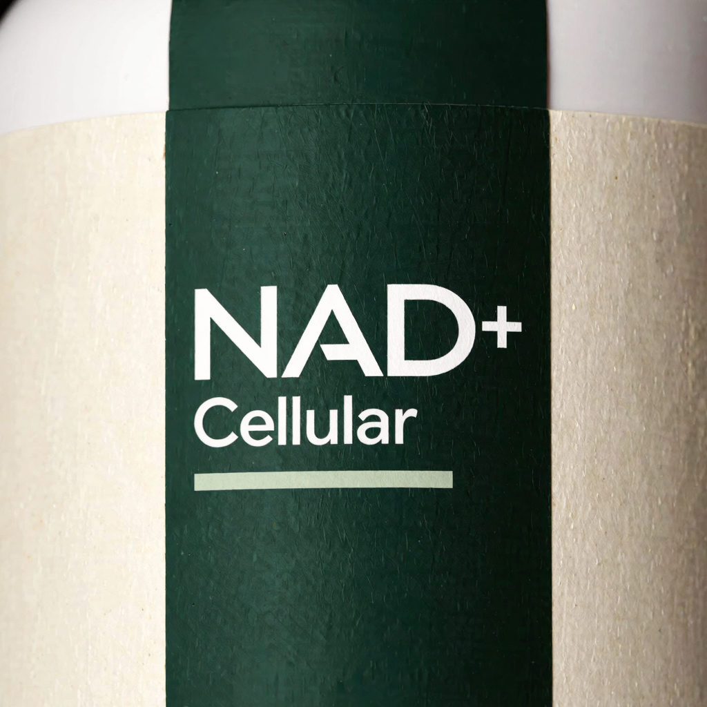 Close-up of the NAD+ Cellular label showing the forest green display block